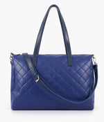 Load image into Gallery viewer, Blue quilted carryall tote bag
