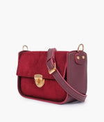 Load image into Gallery viewer, Burgundy suede saddle bag with twist lock
